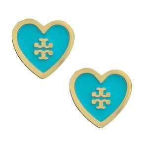 TORY BURCH • Fuji Blue Logo Heart Earrings
